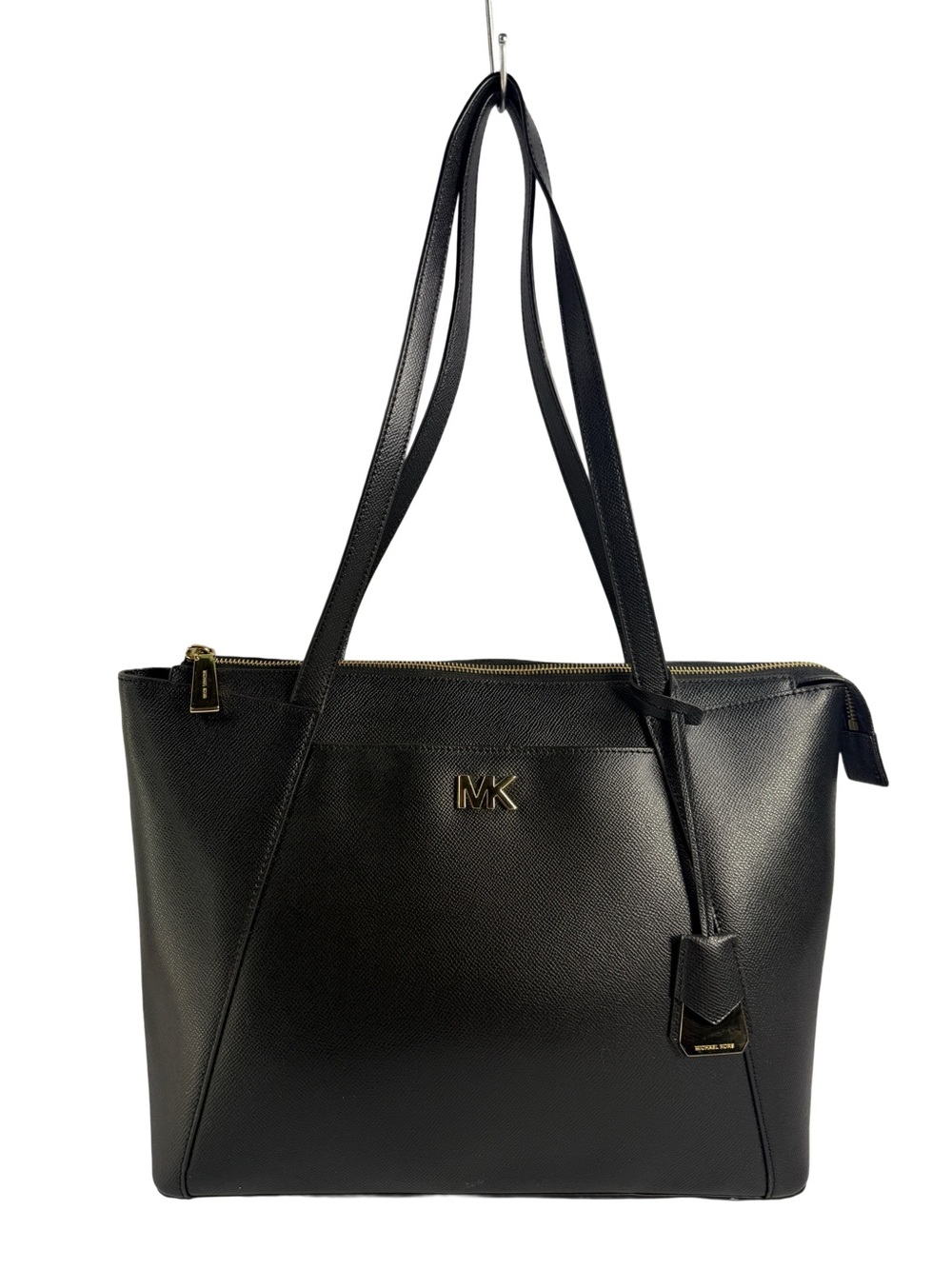 Michael Kors Black Leather Shoulder Tote with Gold Accents